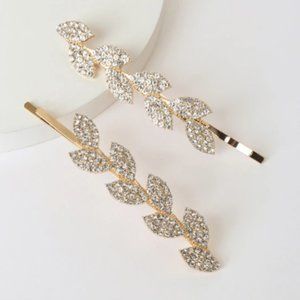 NWT Lulus Gold Rhinestone Leaf Hair Pin Set: Wedding, Formal, Cocktail